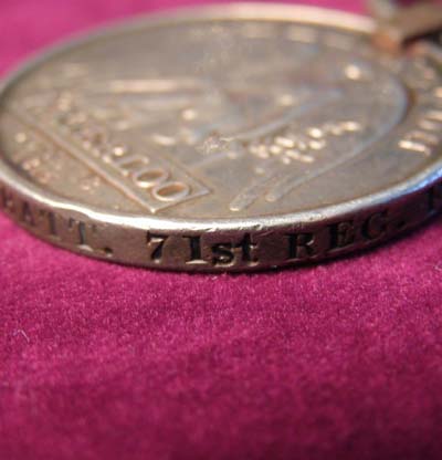 Waterloo Medal. 1st Batt. 71st regiment of Foot.