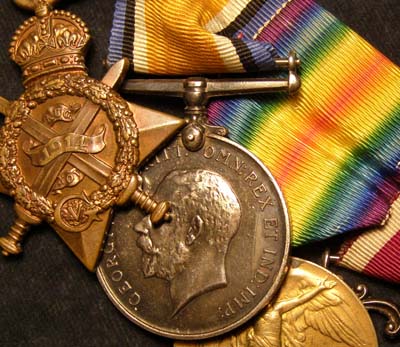 1914 Star Medal Trio & Long Service Medal. Scots Guards.POW.