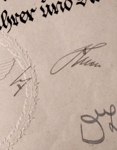 Adolf Hitler & Lammers Signed citation 1937 | Hitler's Personal Security Member.
