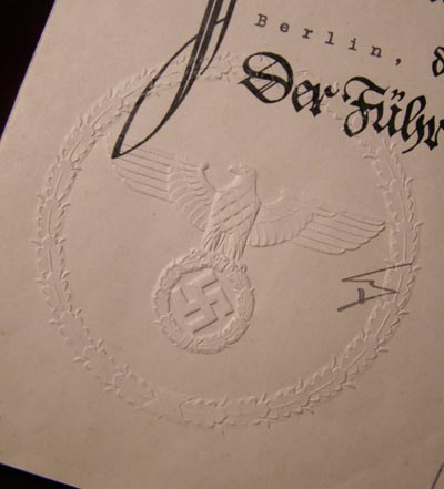 Adolf Hitler & Lammers Signed citation 1937 | Hitler's Personal Security Member.
