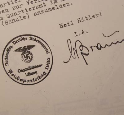 NSDAP Reichsparteitages Document. Brown House.