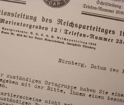 NSDAP Reichsparteitages Document. Brown House.
