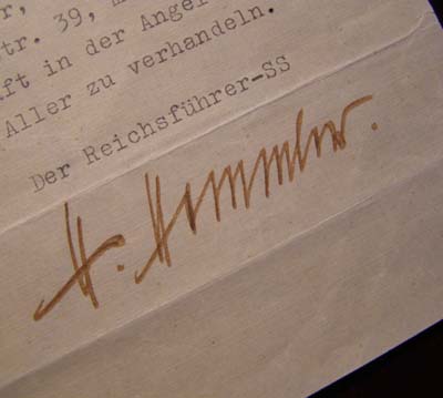 Himmler's Signature. Hand-Signed Document. Great Content.           