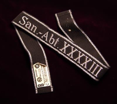 Allgemeine-SS Officers Sanits-Abteilung XXXXIII Hand-Embroidered Cuff Title.