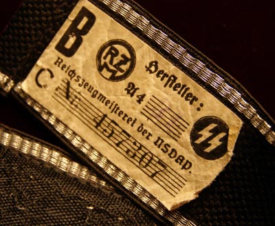 Allgemeine-SS Officers Sanits-Abteilung XXXXIII Hand-Embroidered Cuff Title.