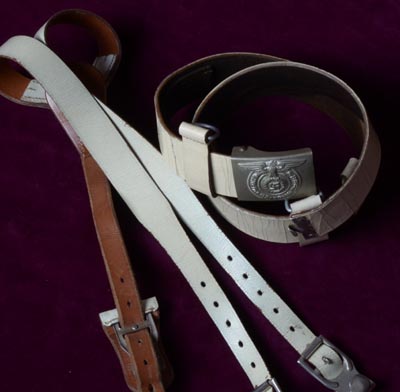 Allgemeine-SS LAH White Belt With Buckle & 'Y' Straps.