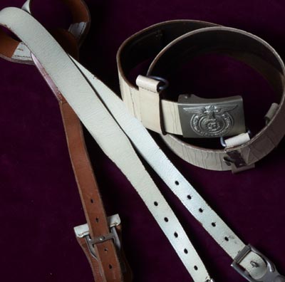 Allgemeine-SS LAH White Belt With Buckle & 'Y' Straps.