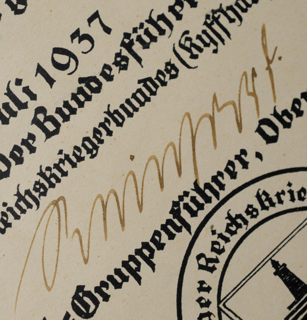 SS-General Wilhelm Reinhard | Freikorps Citation| Signature.
