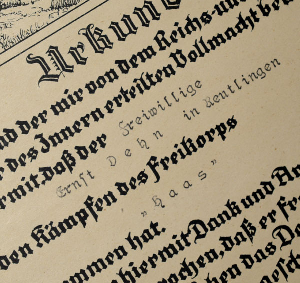 SS-General Wilhelm Reinhard | Freikorps Citation| Signature.