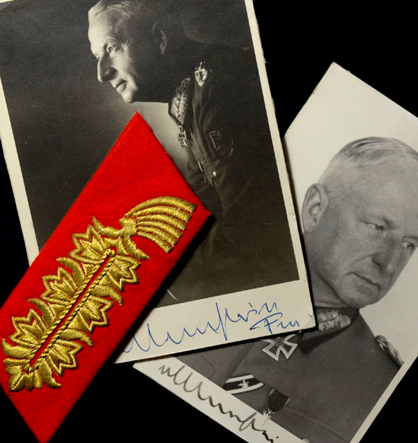 Generalfeldmarschall Von Manstein Attributed Collar Patch | Two Signed Von Manstein Photographs