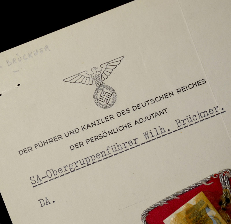 Wilhelm Bruckner | Hitler's Adjutant | SA-Obergruppenfuhrer Insignia Grouping | Provenance