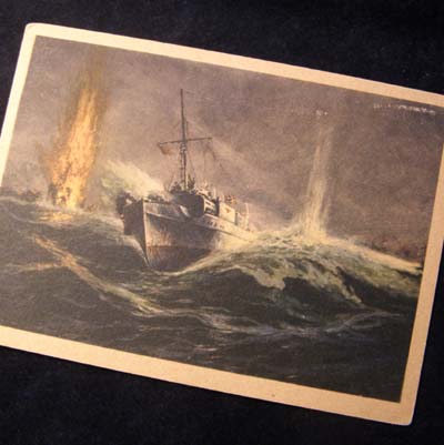 postcard showing e-boat attacking in english channel
