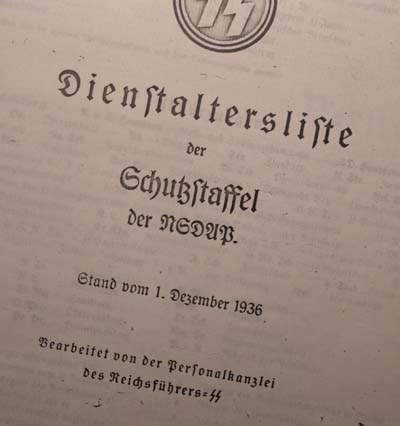SS Dienstaltersliste 1936 (SS Officer List) - University Copy From 1960s.
