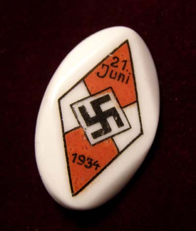 Hitler Youth 21st June 1934 Porcelain Rally Badge.