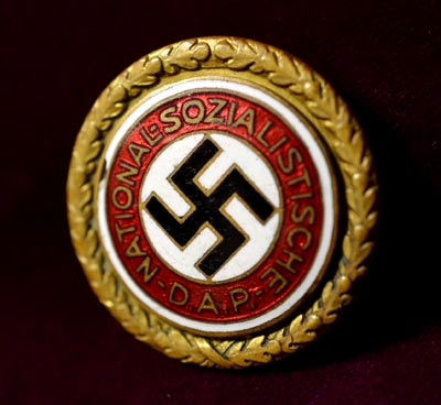 Gold Party Badge | SS Sturmbannfuhrer | Large Size | Military Pin | Blood Order Holder.