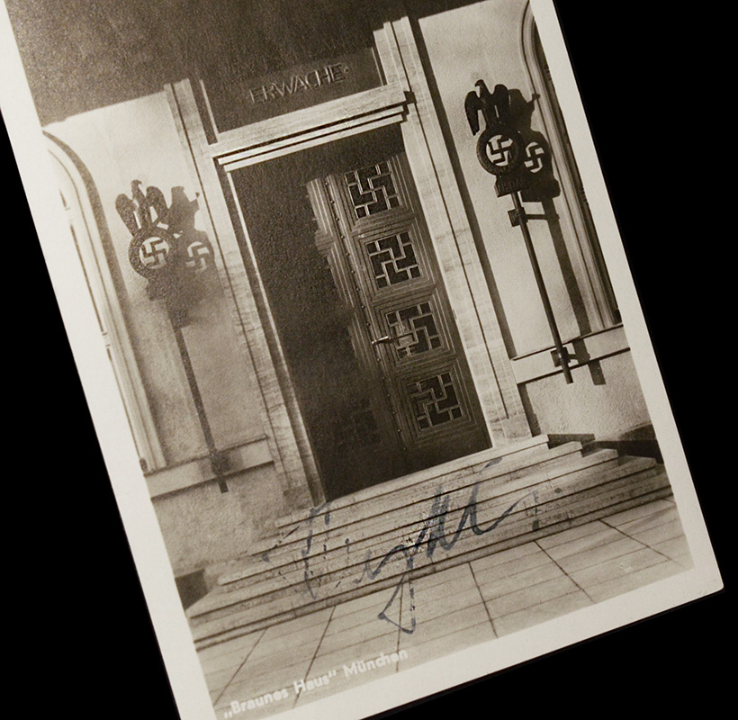 Reinhard Heydrich Hand Signed Photo Postcard of The Brown House | Rarity