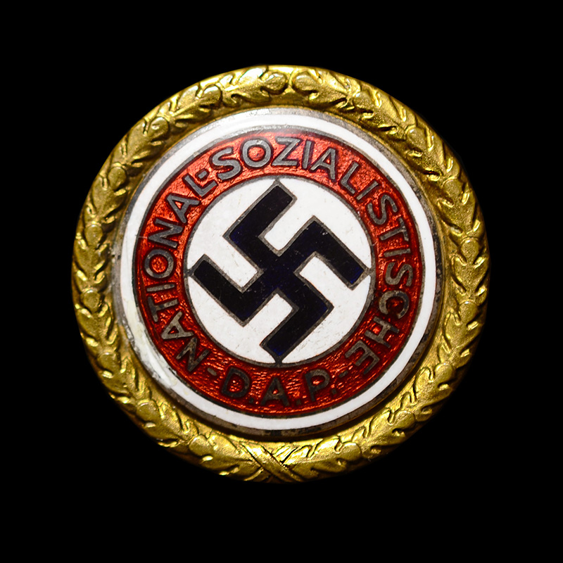 Golden Party Badge | Large 30.5mm | Military Pin | Named With Research | Near Mint